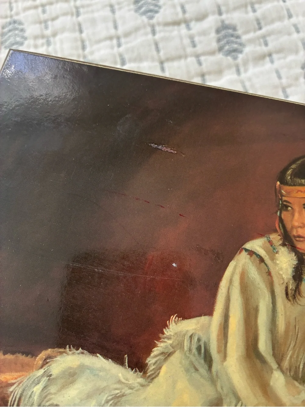 Vintage Cedar Souvenir Box with Indian Bride